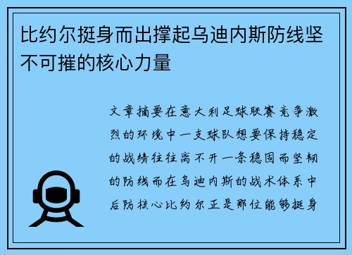 比约尔挺身而出撑起乌迪内斯防线坚不可摧的核心力量